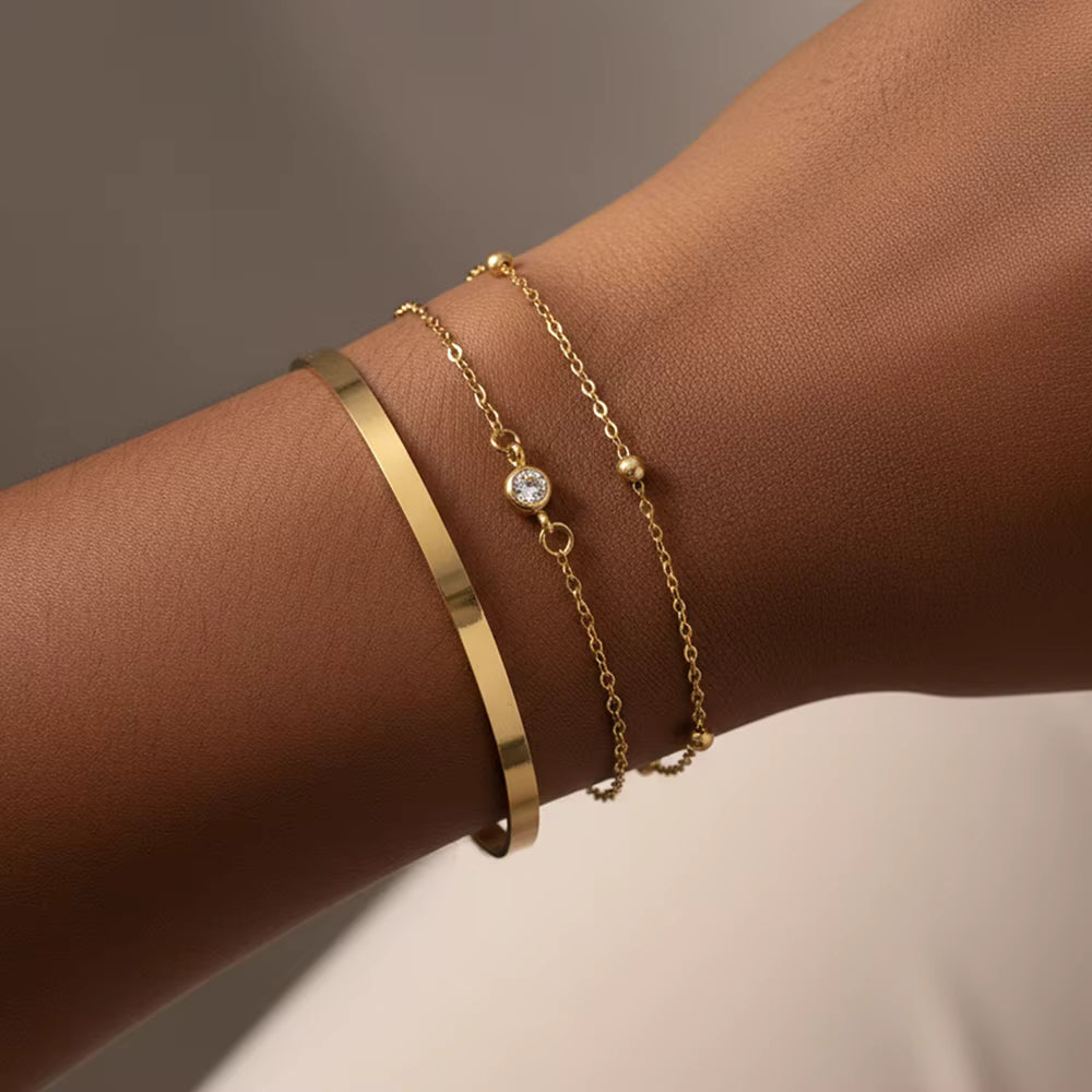 Layered Gold Cuff Bracelet with Crystal Detail