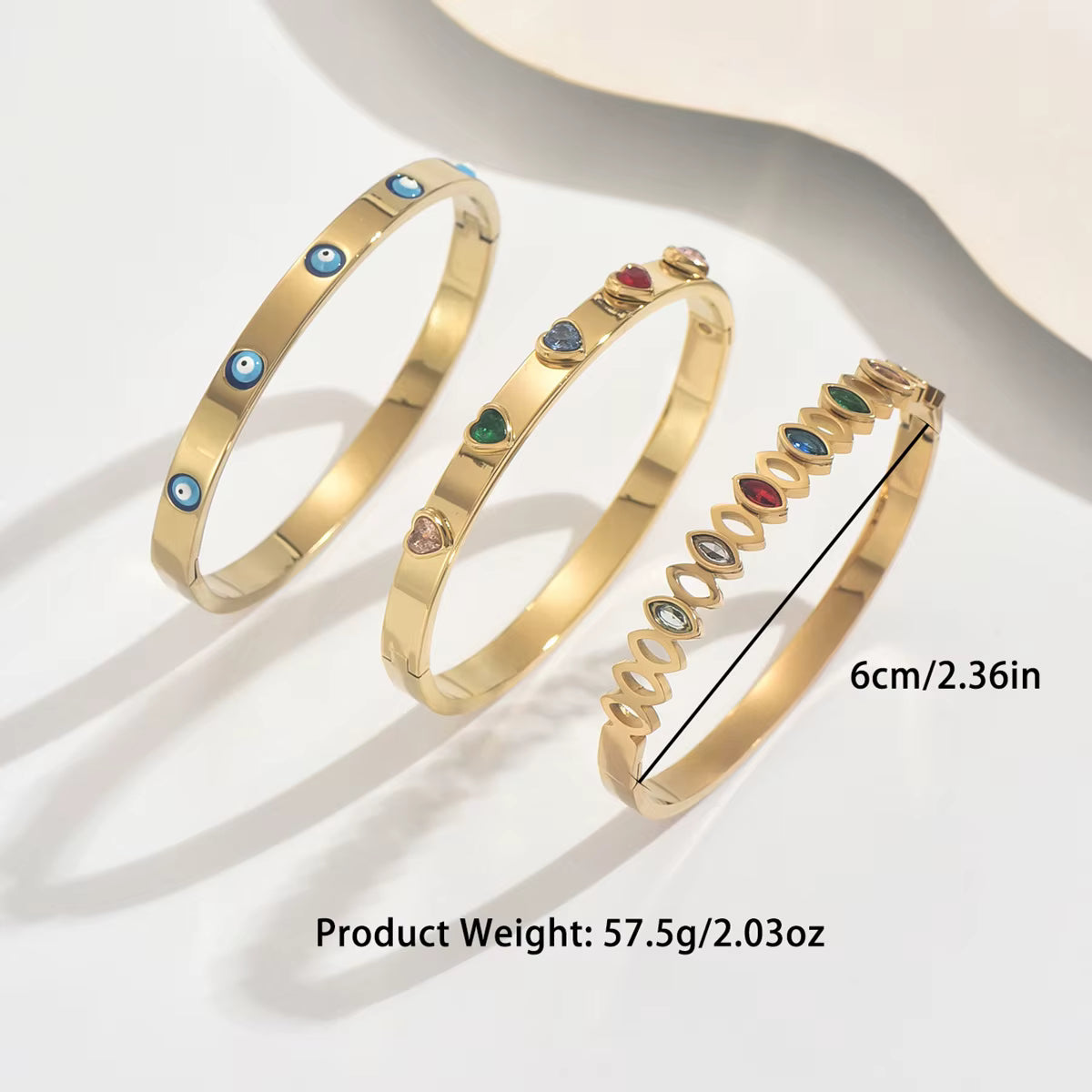 Heart Shape Zirconia Multicoloured Stones Bangle