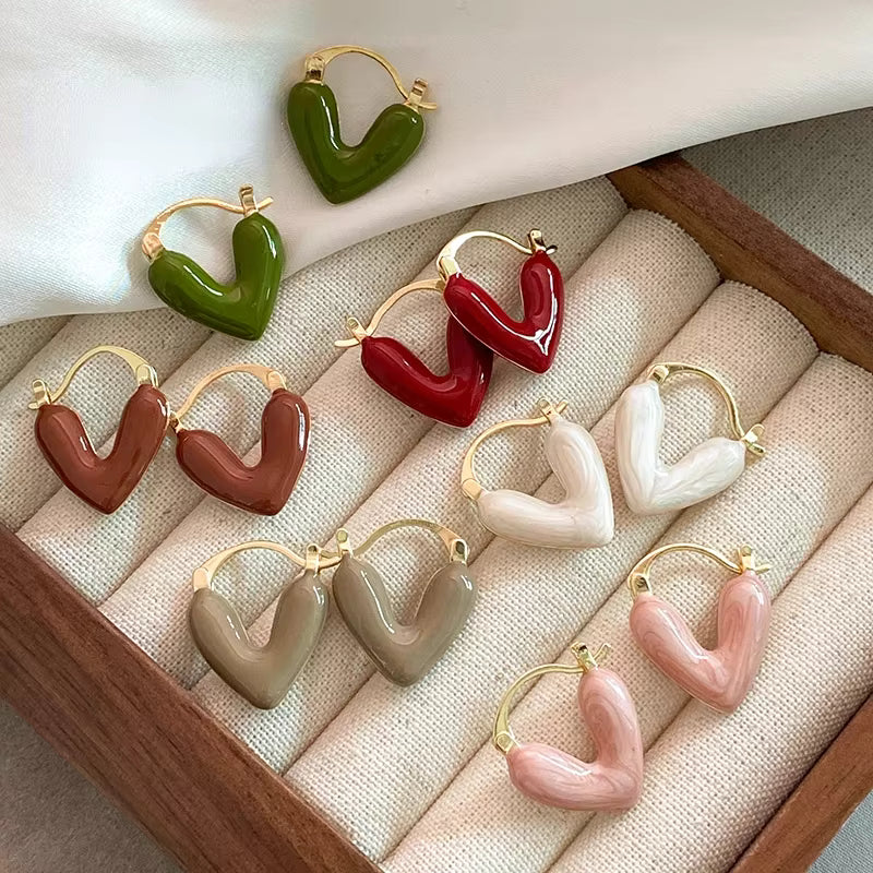 Burgundy Heart Hoop Earrings – Gold Tone Statement Love Jewellery