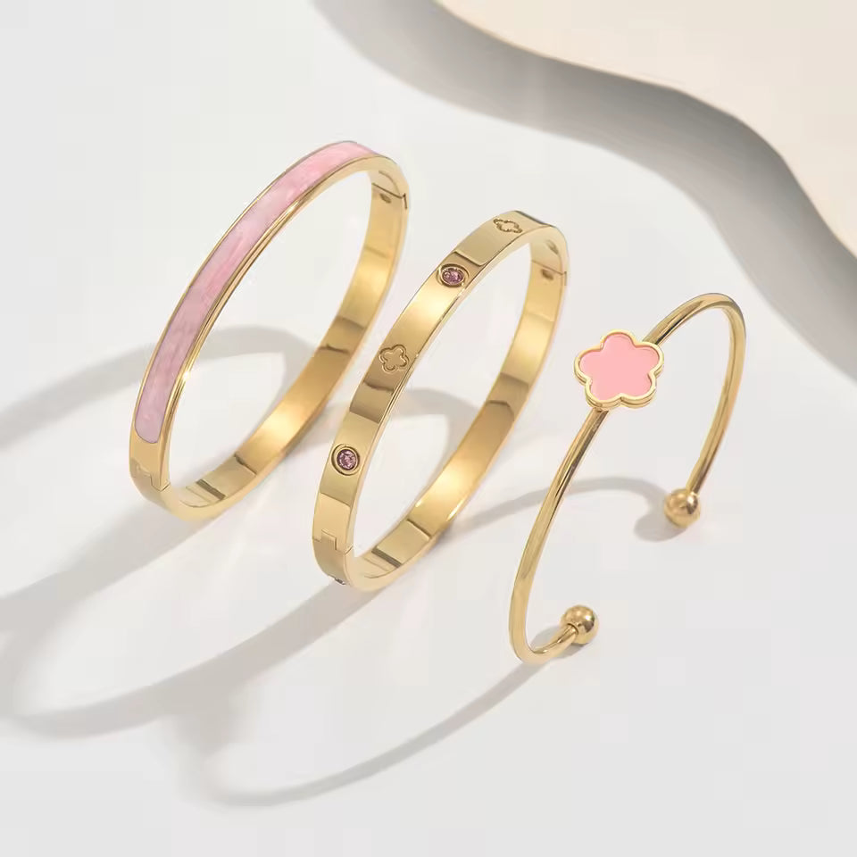 3 pcs Pink Clover Bangles