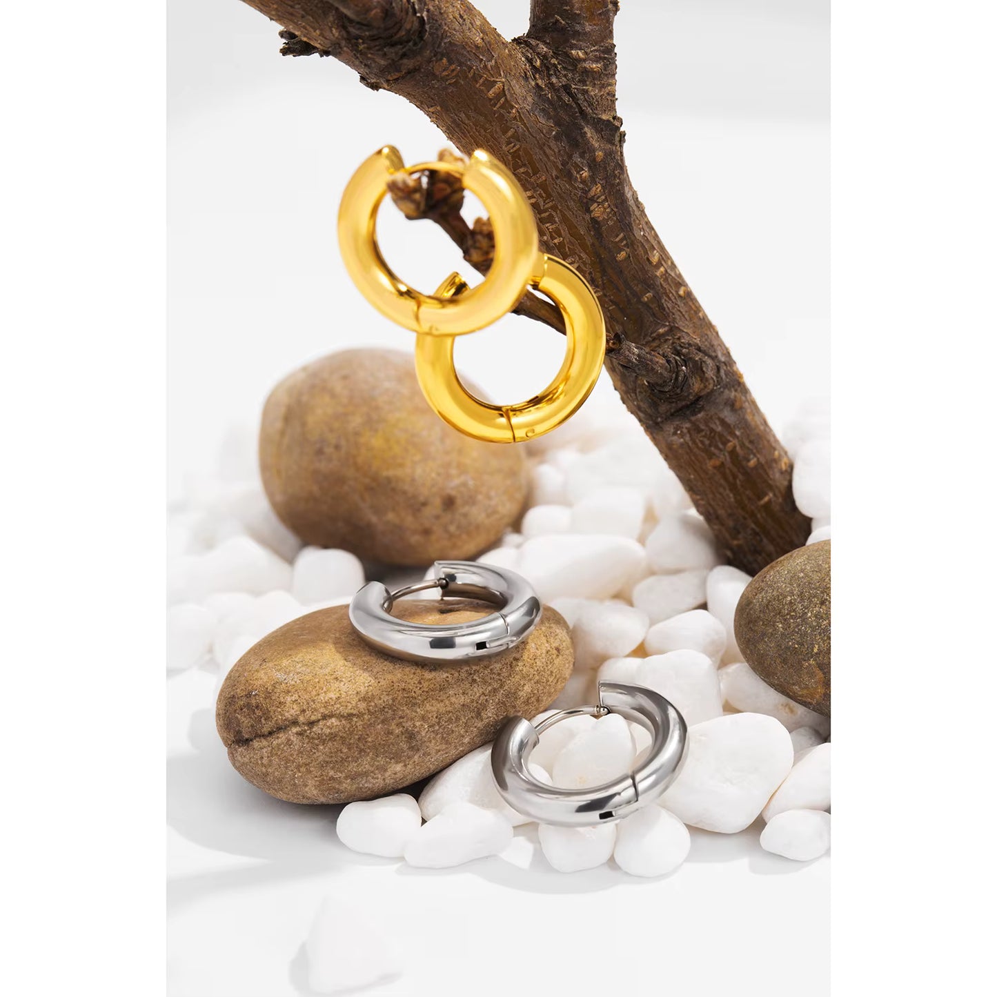 Gold Chunky Hoop Earrings | Classic Polished Huggie Hoop Earrings for Women