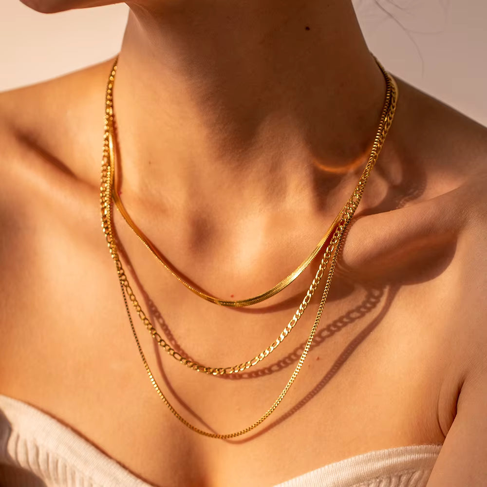 Gold Layered Chain Necklace – Triple Chain Design