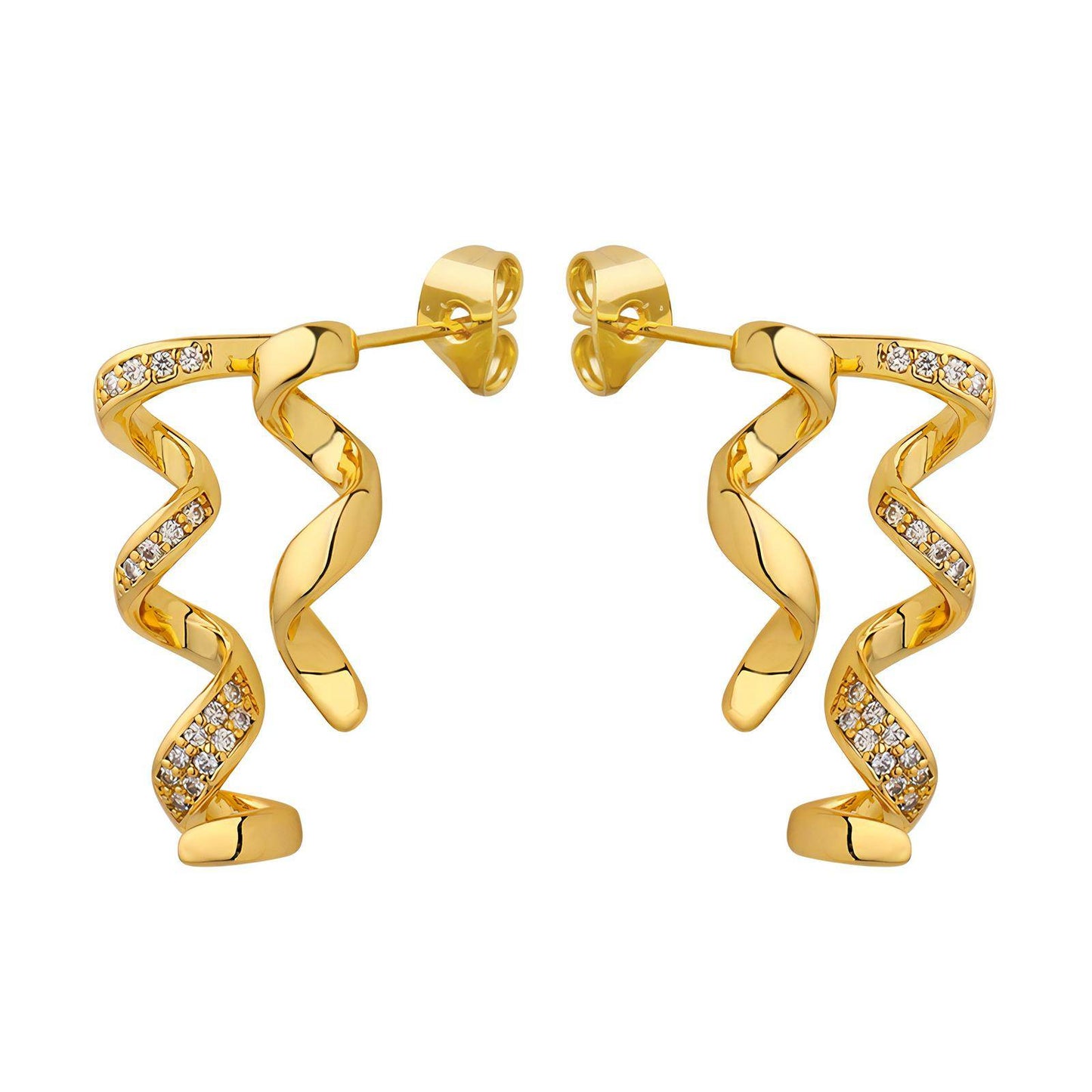 Twirls of Elegance: Zirconia Adorned Curly Ribbon Earrings