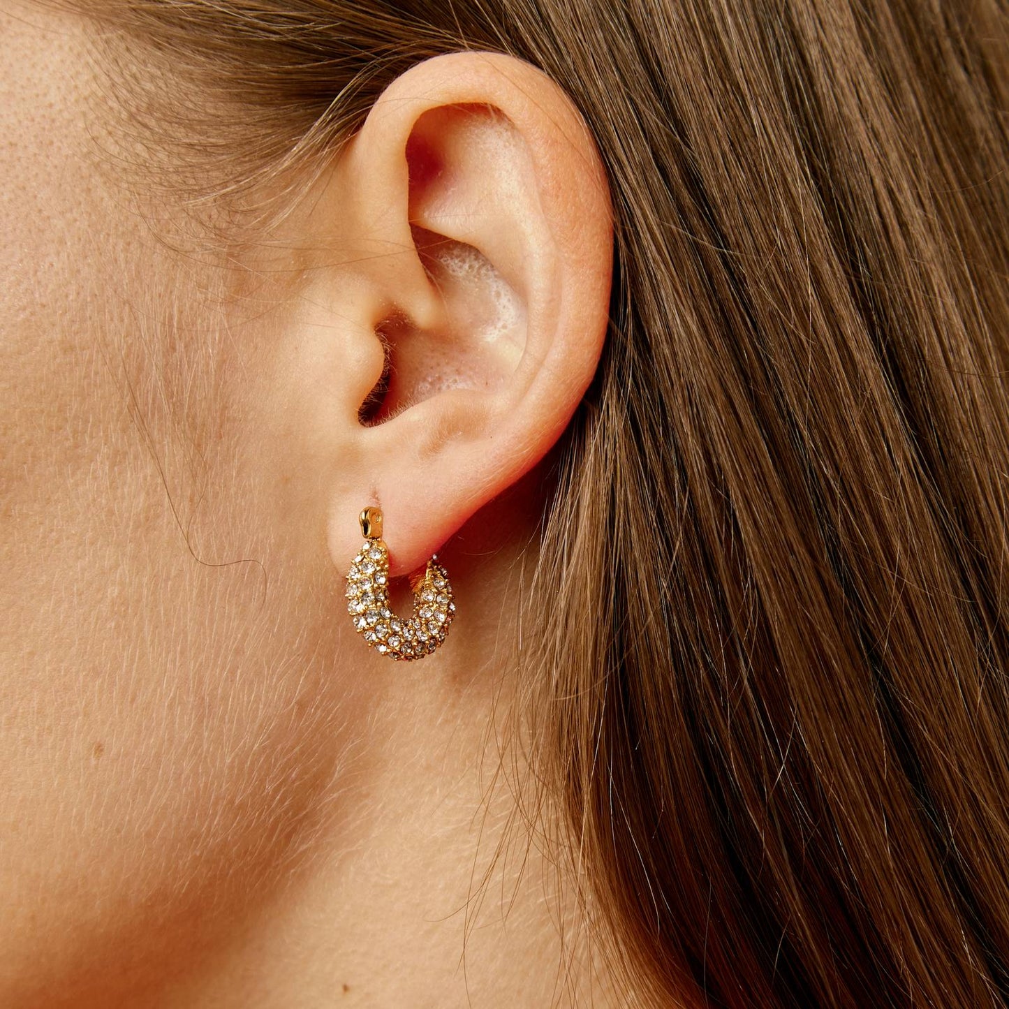 Glimmering Radiance: Gold Earrings with Small Zirconia