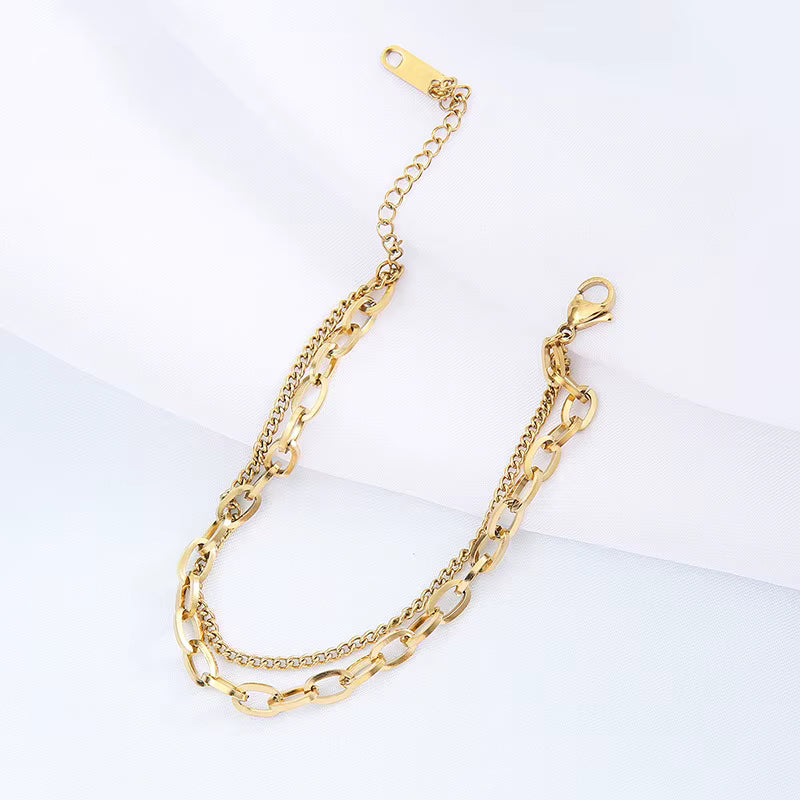 Gold Double Chain Bracelet – Layered Link Design