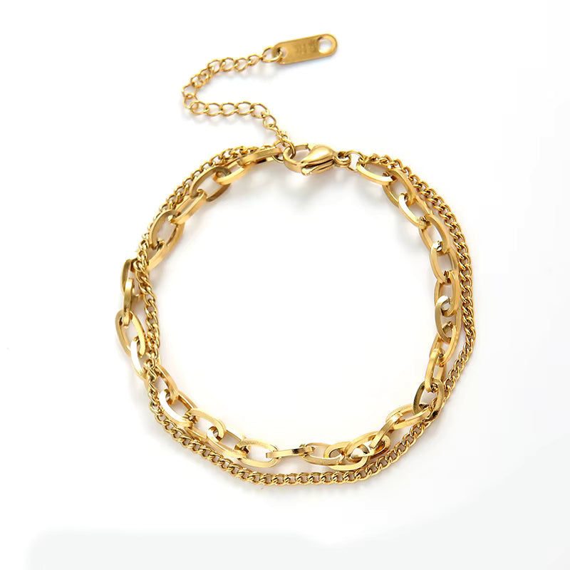 Gold Double Chain Bracelet – Layered Link Design