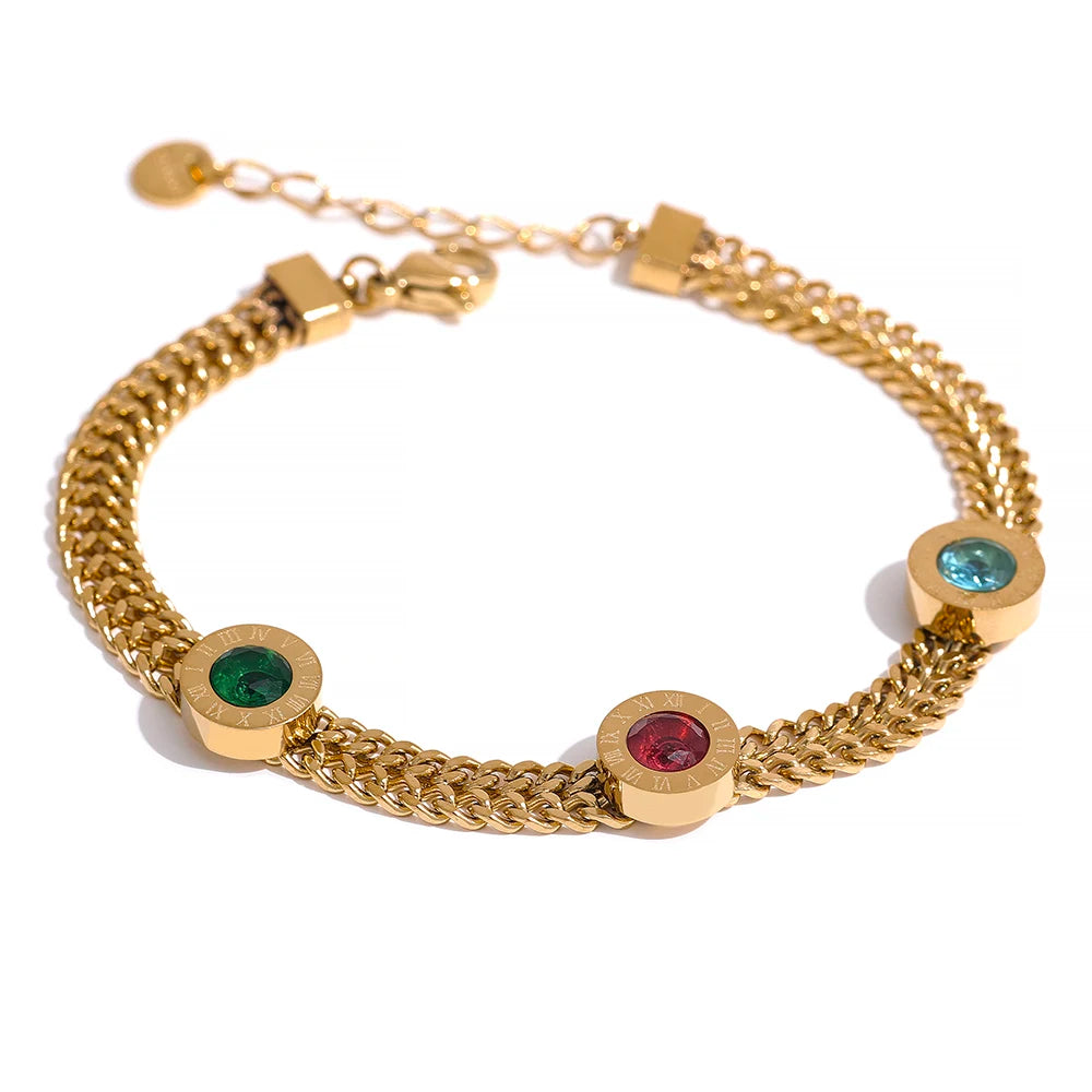 Cuban Chain Bracelet with Multicolour or White Zirconia Charm