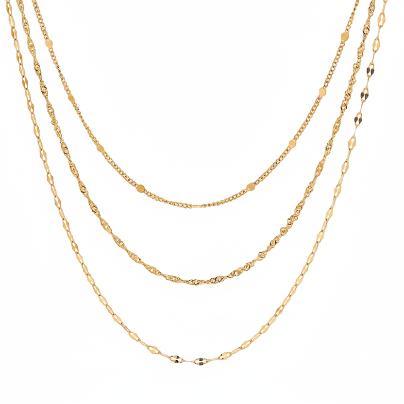 Gold Delicate Layered Chain Necklace – Triple Fine Chain Design