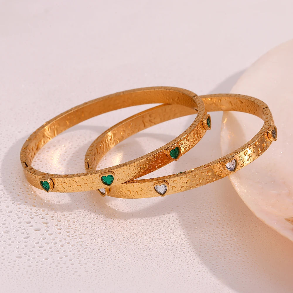 Sophia’s Heart: 18ct Gold-Plated Bangle with Zirconia Charms