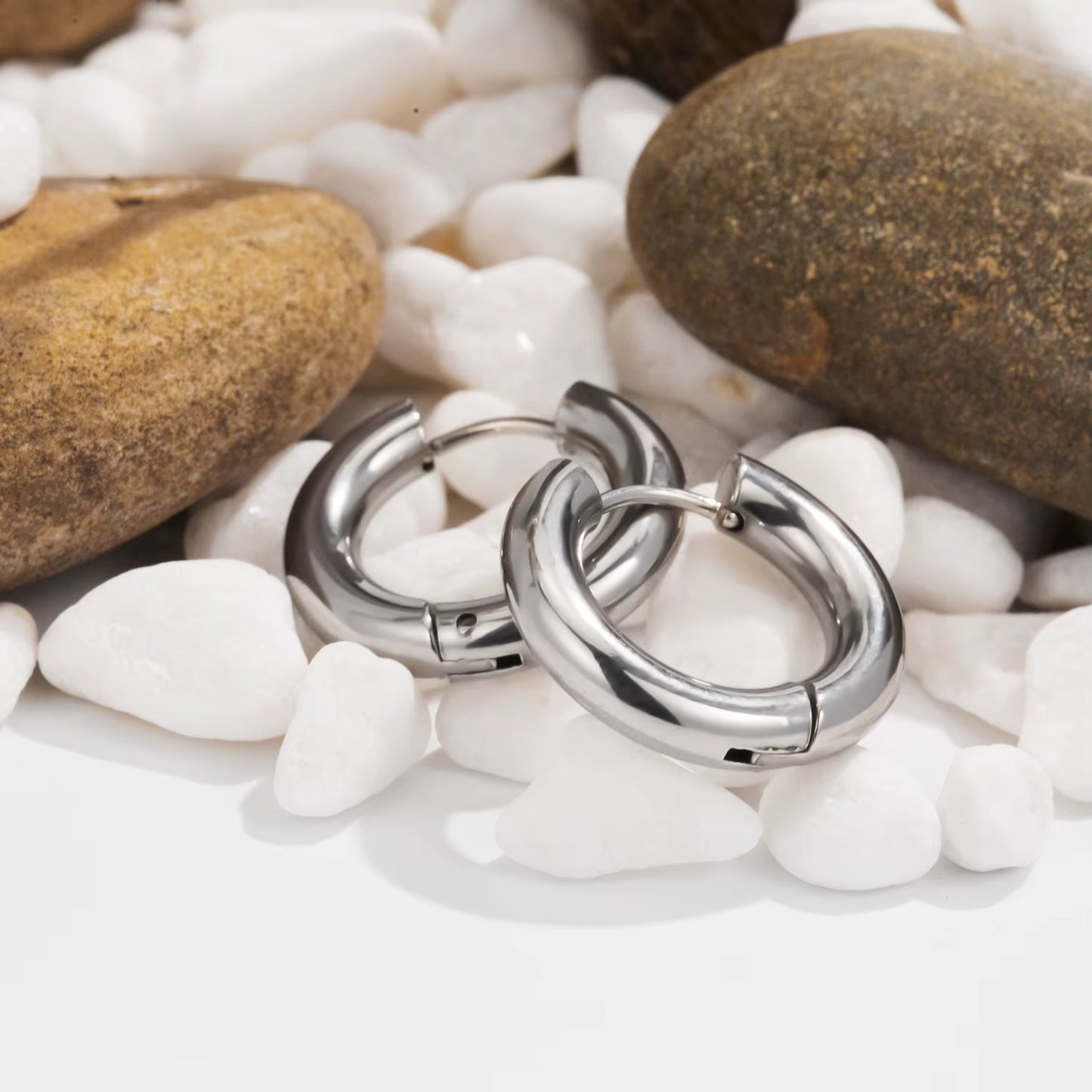 Gold Chunky Hoop Earrings | Classic Polished Huggie Hoop Earrings for Women