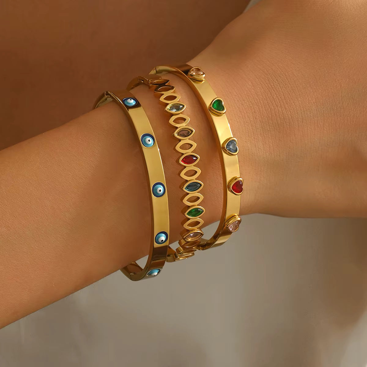 Gold Multicoloured Stones Bangle
