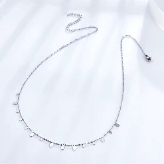 Silver Droplet Chain Necklace – Minimal Disc Detail