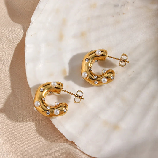 Bold Beauty: Chunky Hoops with Pearls and Zirconia