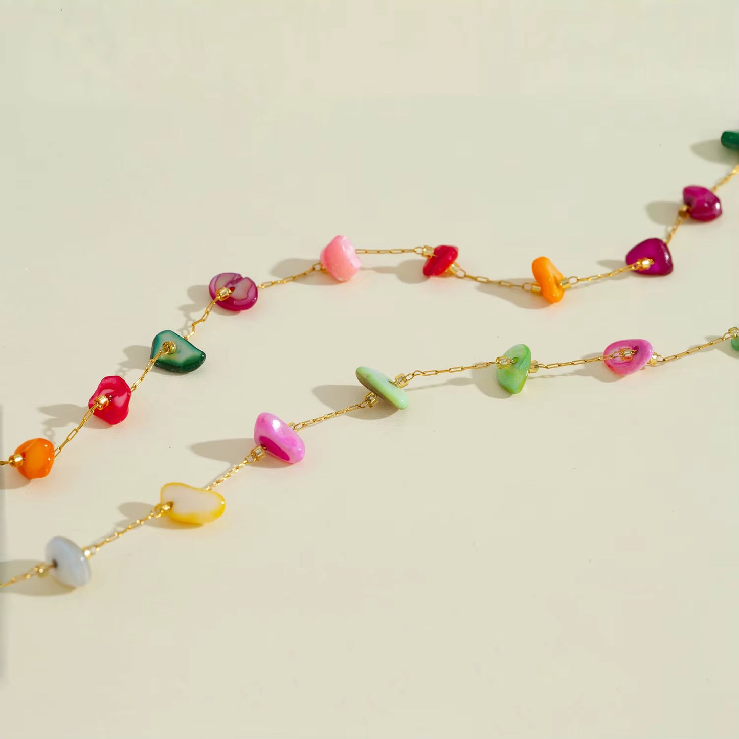 Colourful Shell Bead Necklace | Gold Chain Shell Necklace for Women