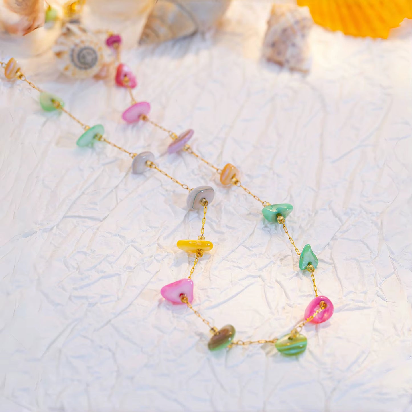 Colourful Shell Bead Necklace | Gold Chain Shell Necklace for Women