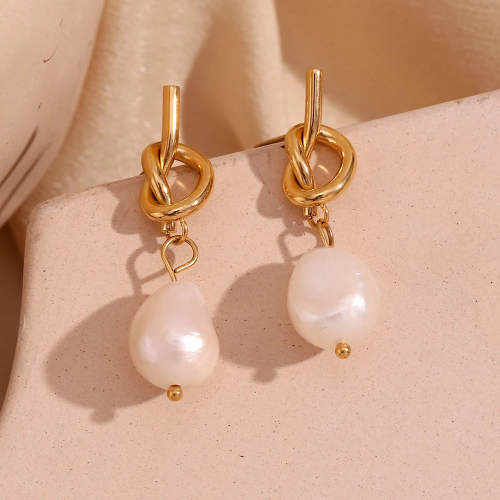 Knots of Grace: Pearl Drop Gold Earrings