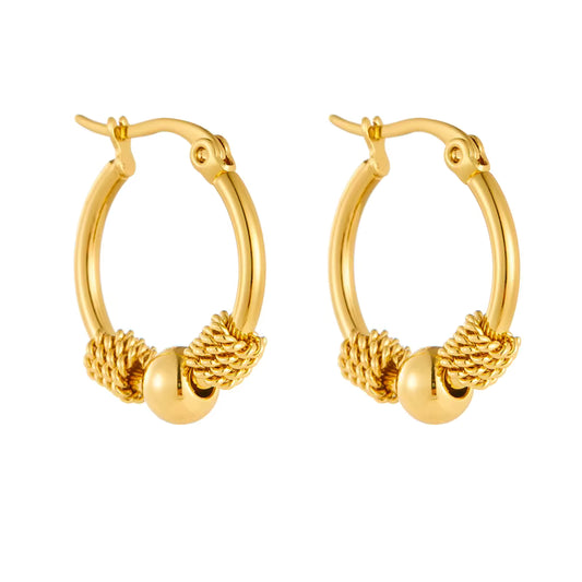 Gold Hoop Earrings with Textured Bead Detail
