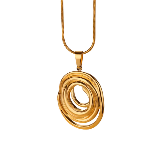 Gold Abstract Circle Pendant Necklace – Sculptural Design