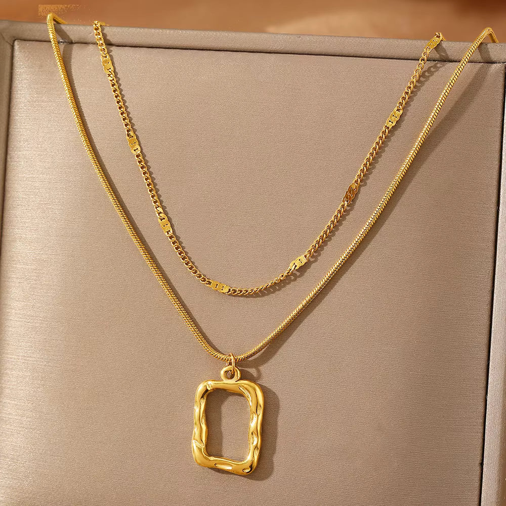 Layered Gold Pendant Necklace – Minimalist Double Chain Statement Jewellery