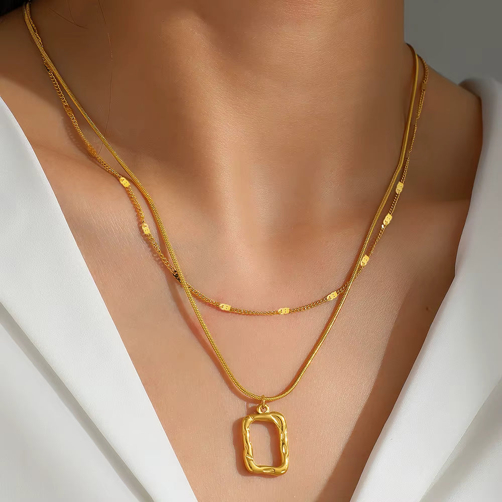 Layered Gold Pendant Necklace – Minimalist Double Chain Statement Jewellery