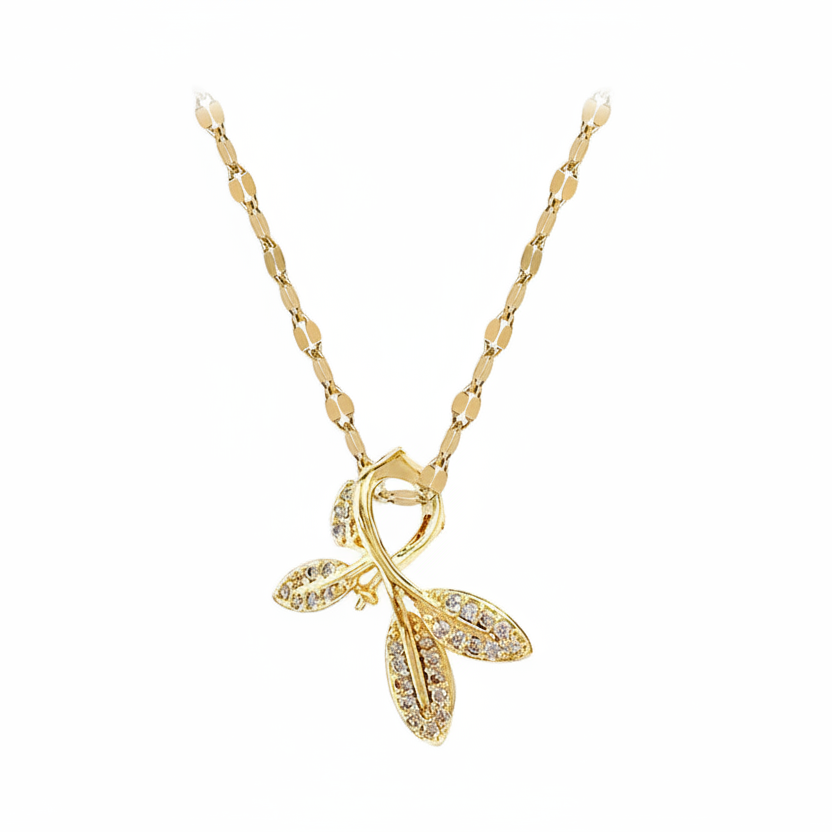 Gold Leaf Pendant Necklace with Crystal Detail
