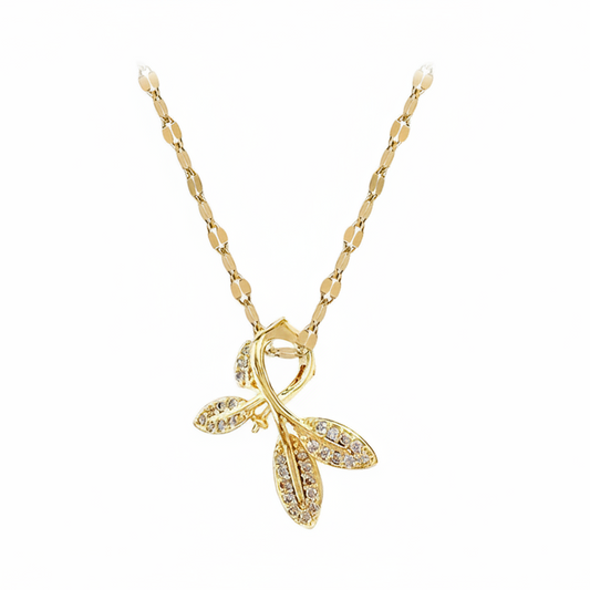 Gold Leaf Pendant Necklace with Crystal Detail