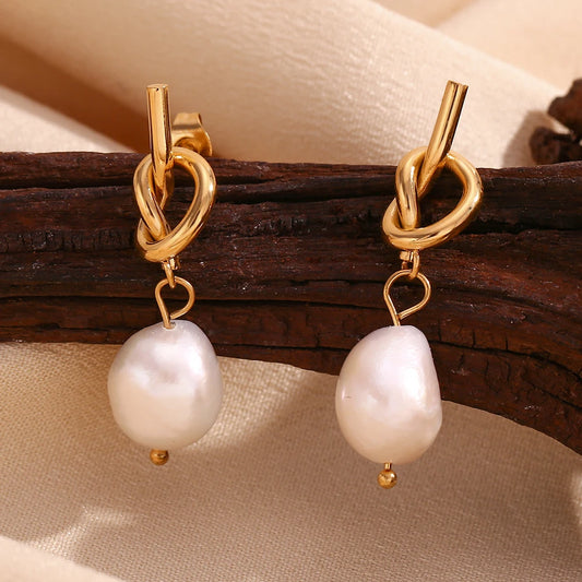 Knots of Grace: Pearl Drop Gold Earrings