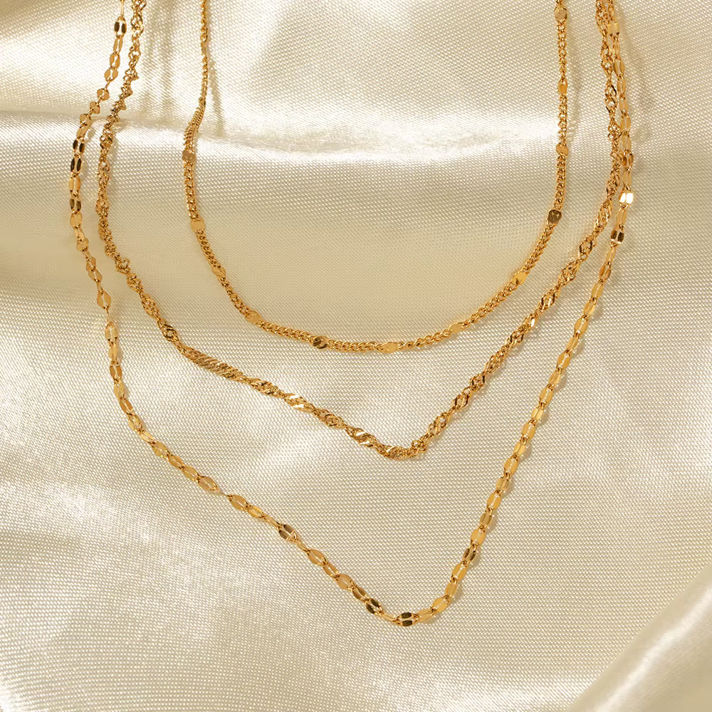 Gold Delicate Layered Chain Necklace – Triple Fine Chain Design
