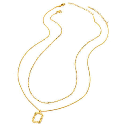 Layered Gold Pendant Necklace – Minimalist Double Chain Statement Jewellery