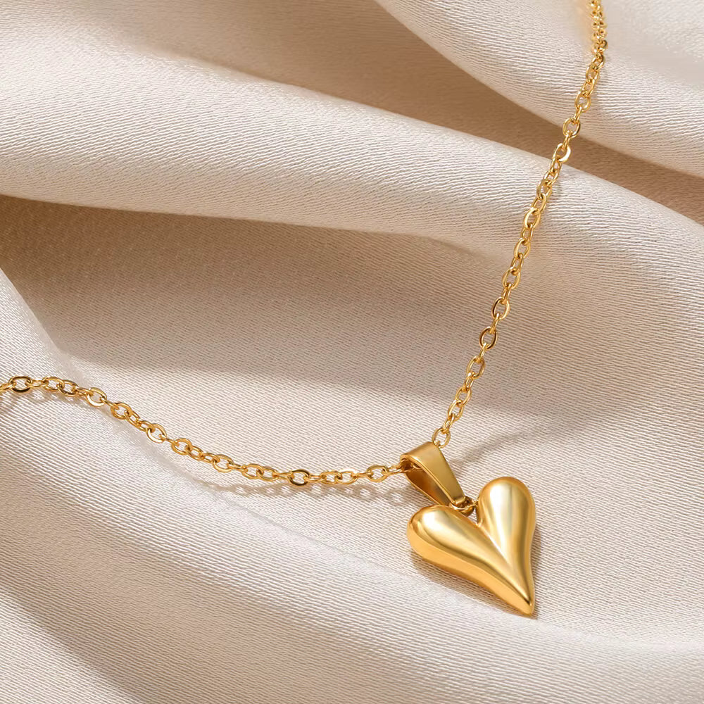 Double layer paperclip necklace with heart pendant