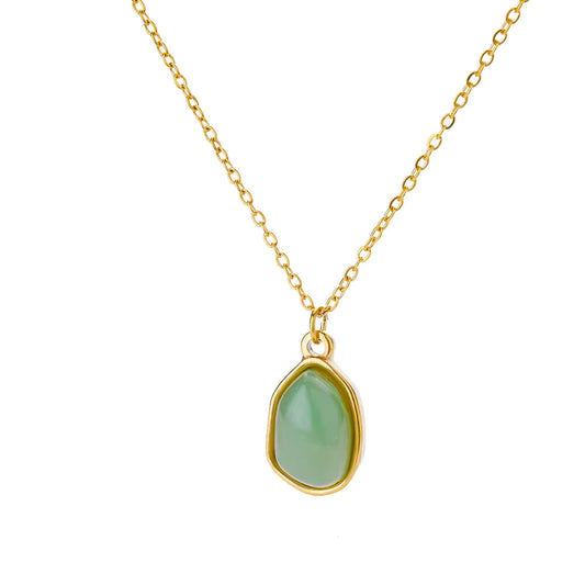 Green Stone Gold Pendant Necklace – Minimalist Natural Gemstone Jewellery