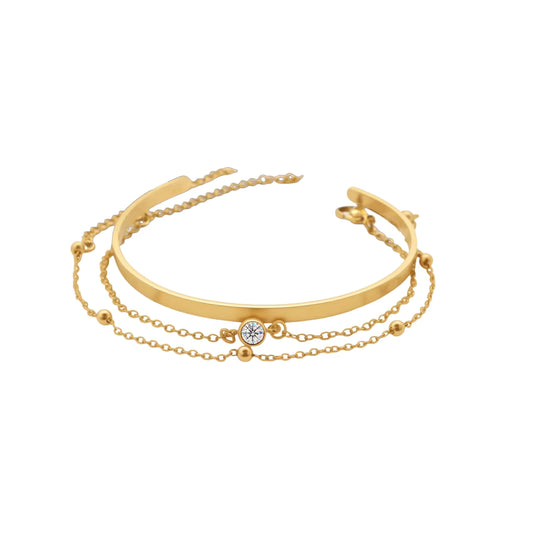 Layered Gold Cuff Bracelet with Crystal Detail