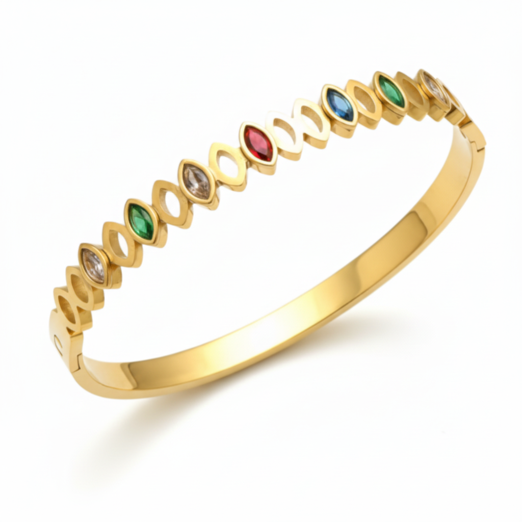 Gold Multicoloured Stones Bangle