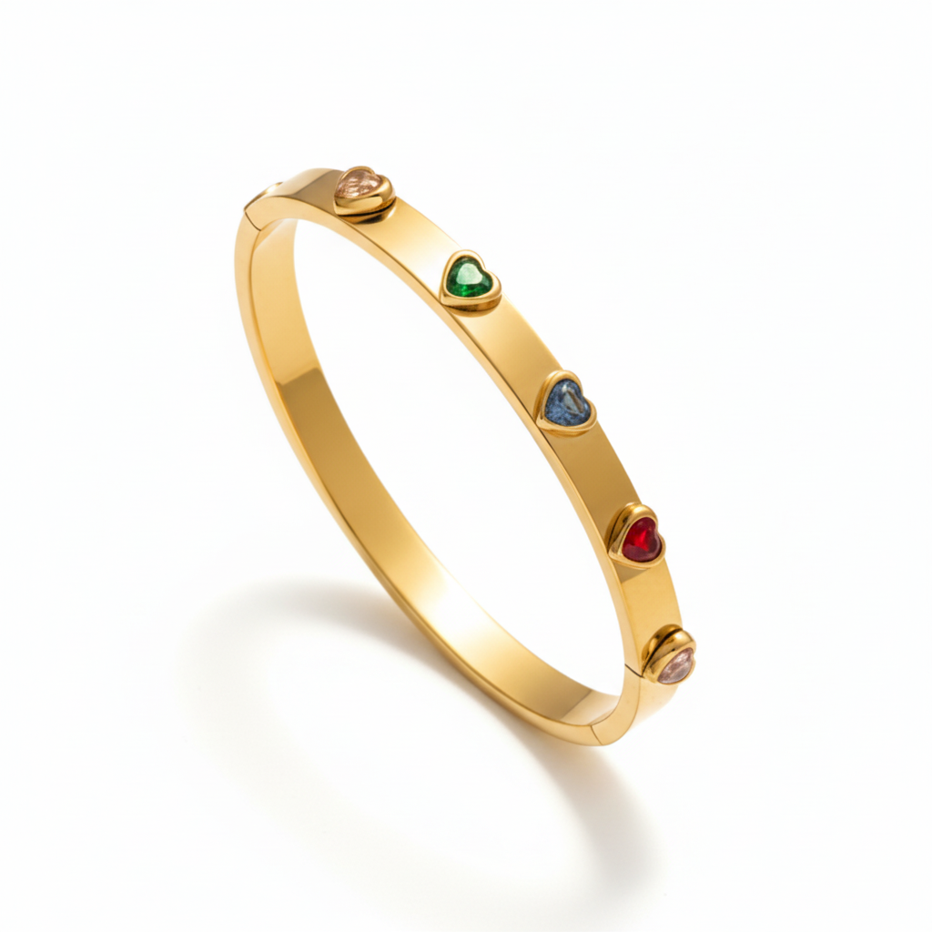 Heart Shape Zirconia Multicoloured Stones Bangle