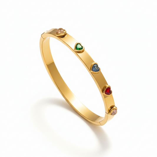 Heart Shape Zirconia Multicoloured Stones Bangle