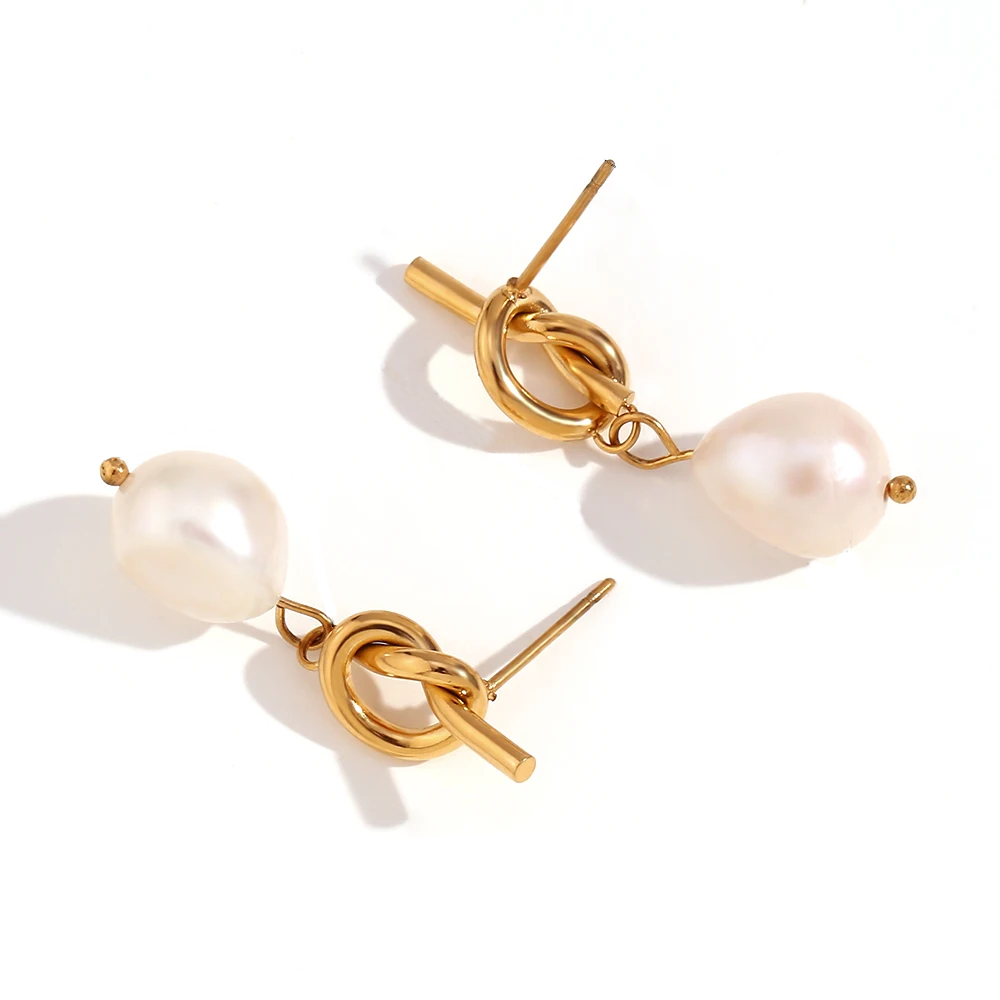 Knots of Grace: Pearl Drop Gold Earrings