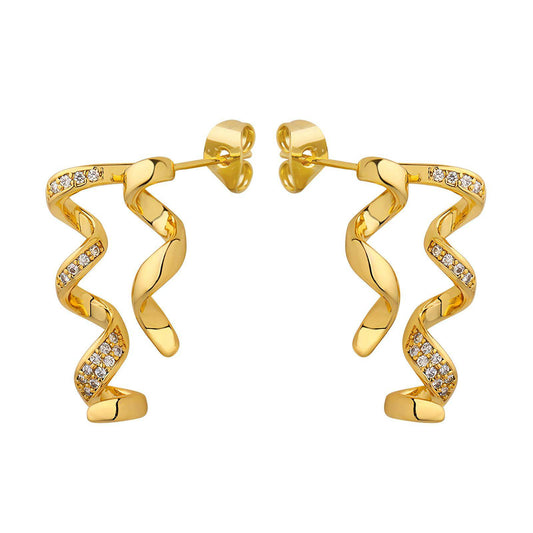 Twirls of Elegance: Zirconia Adorned Curly Ribbon Earrings
