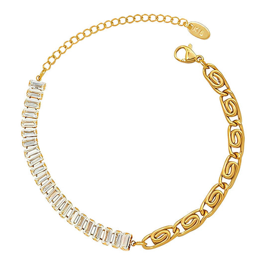 Chic Links: Zirconia-Adorned Curly Chain Bracelet