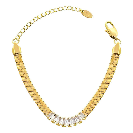 Flat Elegance: Zirconia Gems on the Snake Chain