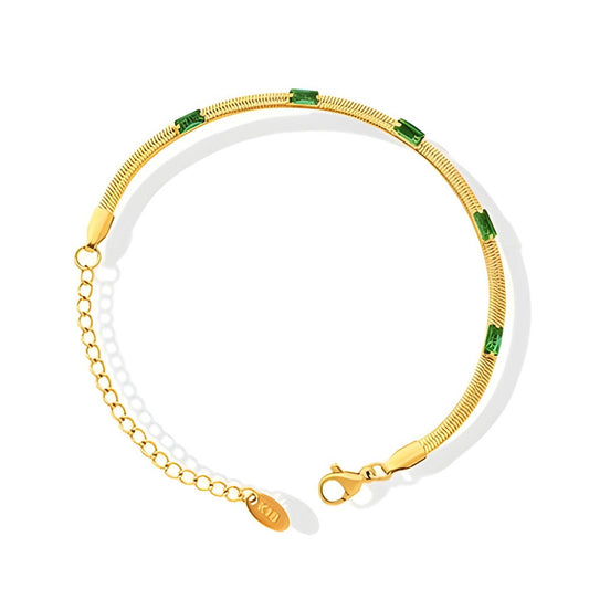 Mystic Green Serpent: Gemstone-Embellished Flat Chain