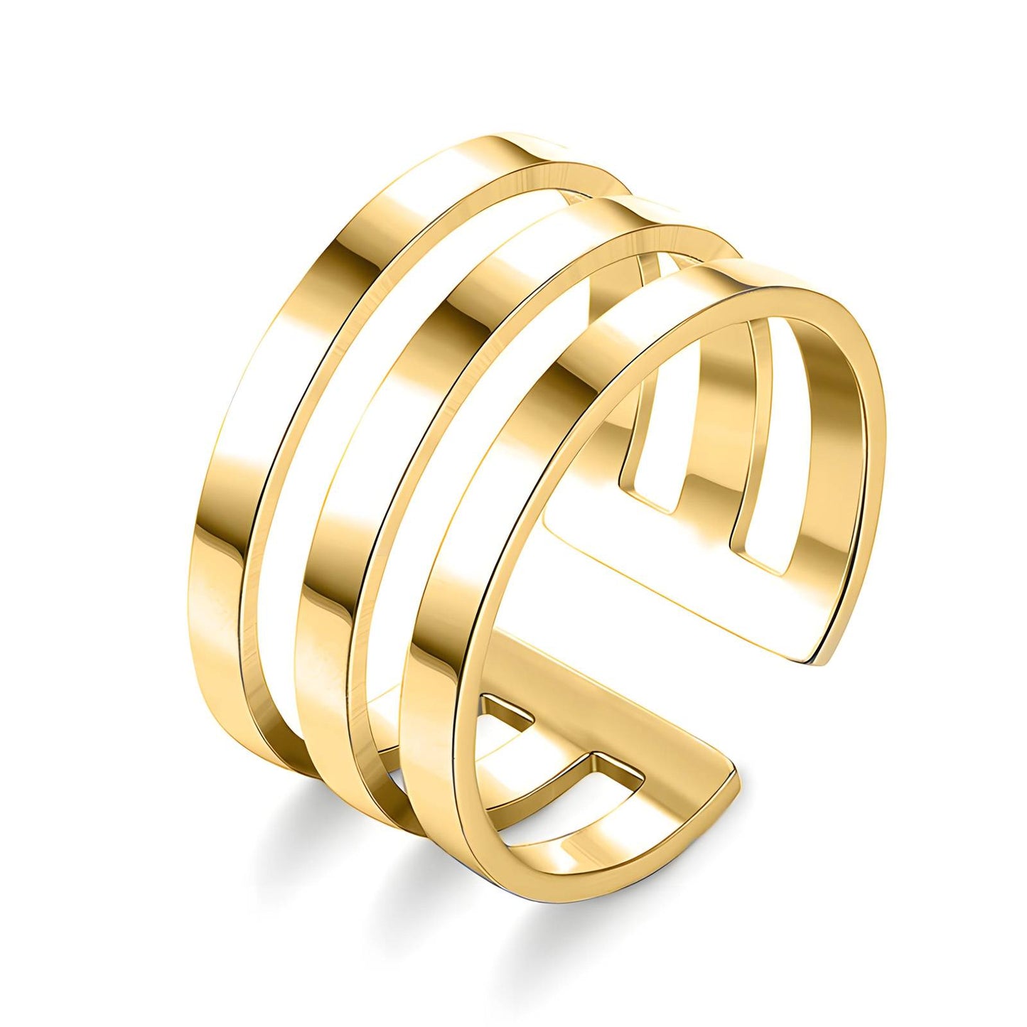Trinity Radiance: Adjustable Three-Layer Gold Ring
