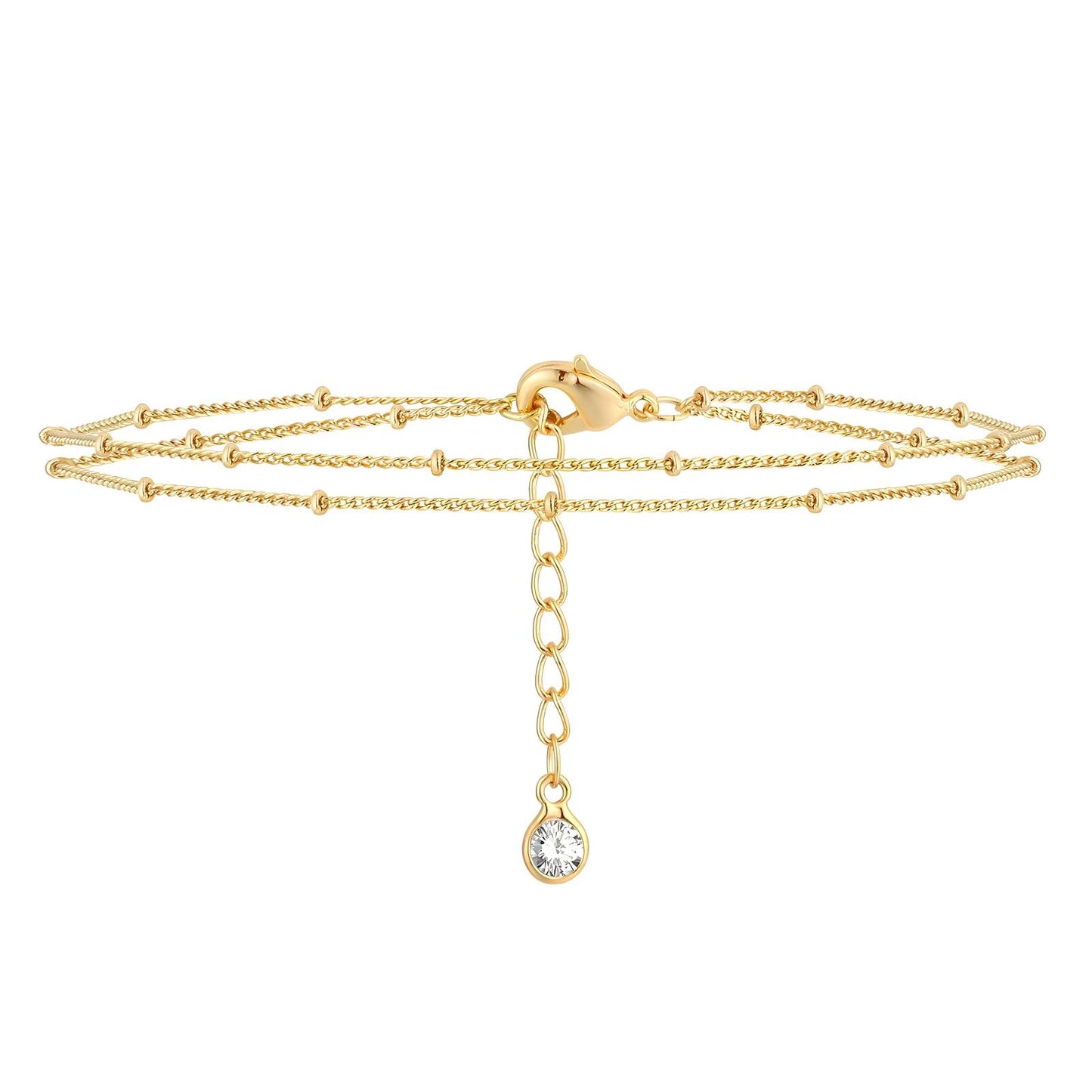 Glamorous Sphere Chain Bracelet: Double-Layered Design with Zirconia Sparkle