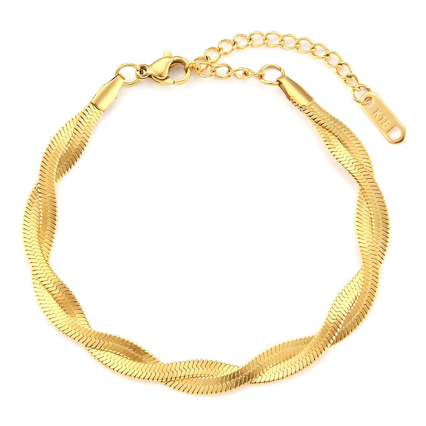 Luxury Defined: 18K Gold-Plated Flat Snake Chain Braided Bracelet