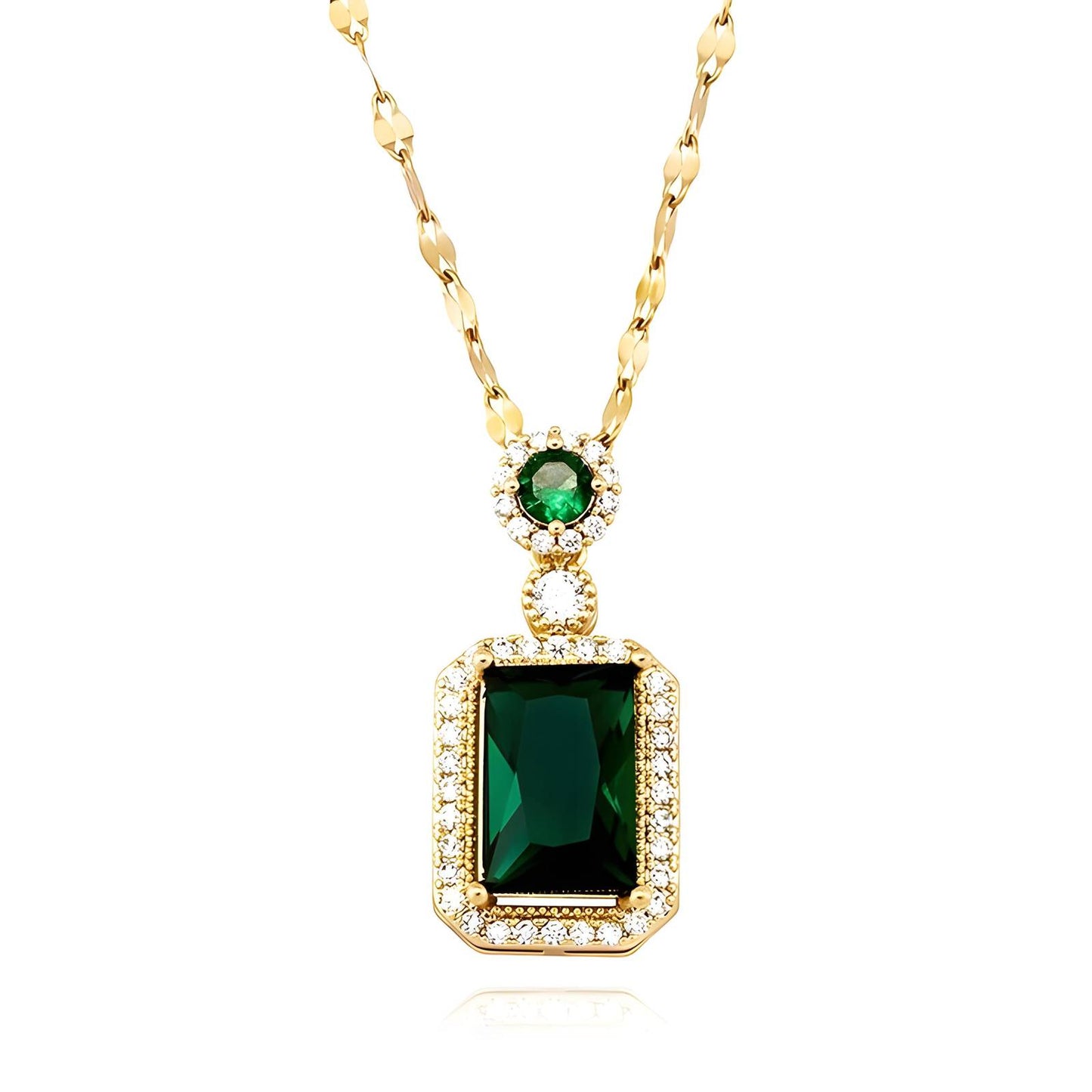 Graceful Elegance: Classy Green Gemstone Pendant on Fine Gold Necklace