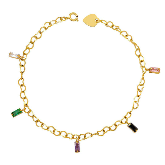 Glimmering Love: Heart Link Chain with Gemstones